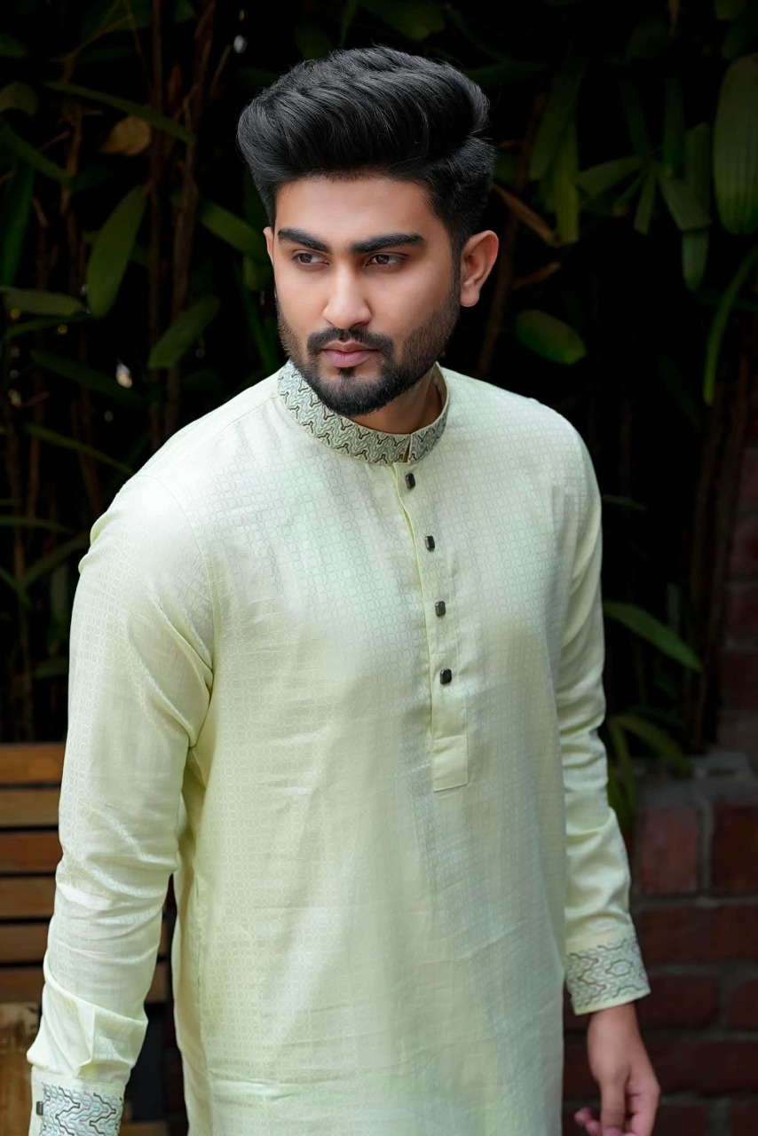 Cuff Premium Embrodary Punjabi Lemon (Slim Fit)